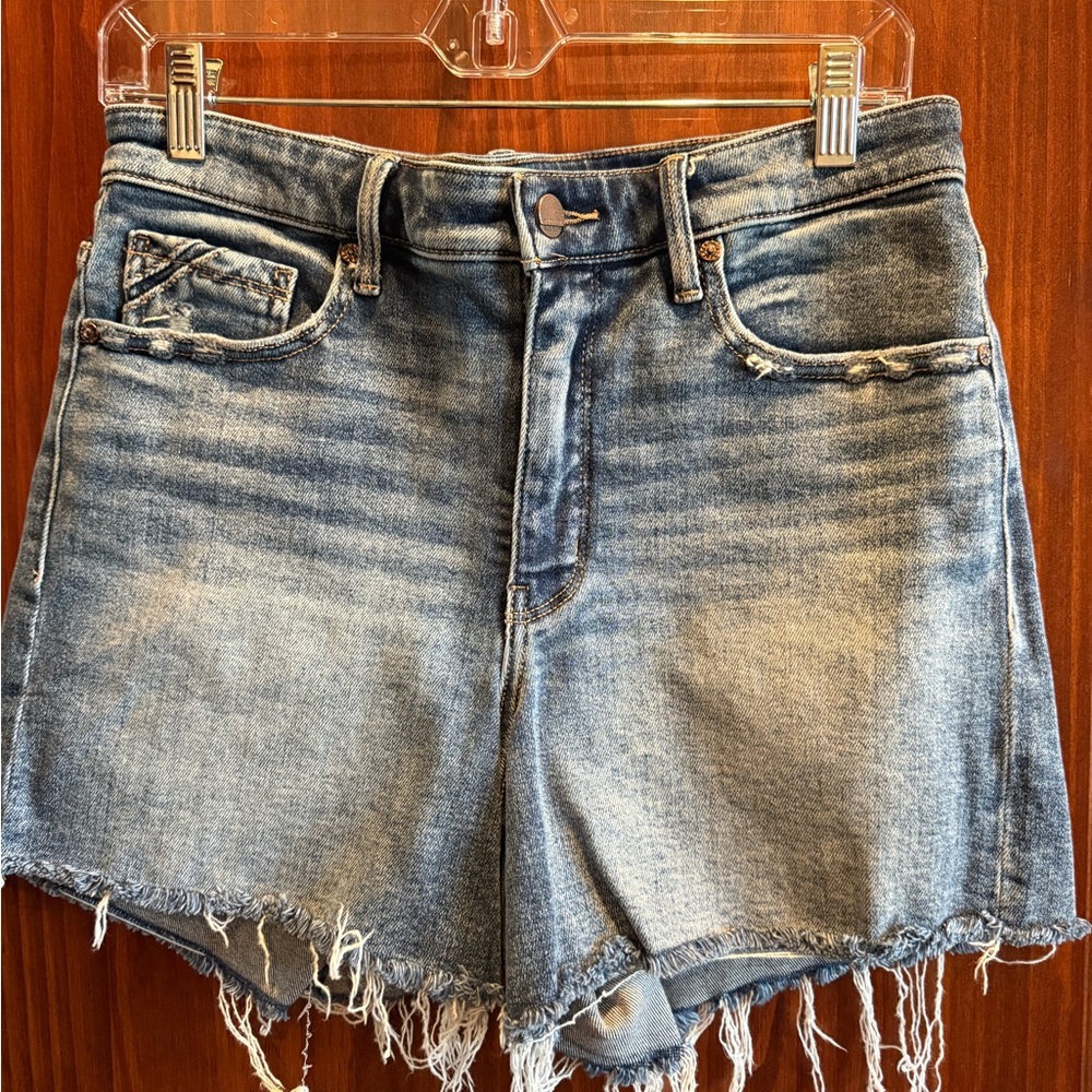 Buckle Light Blue Distressed High-Rise Denim Shorts